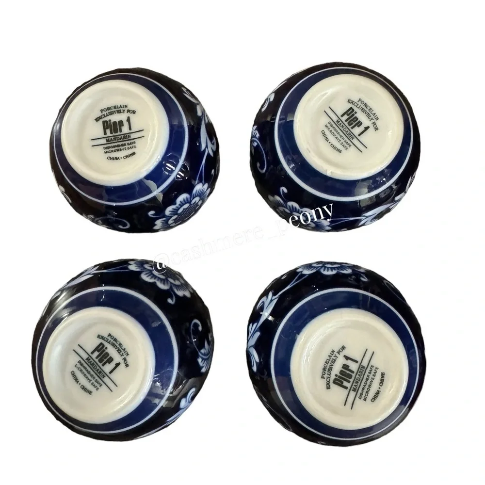 NIB Pier 1‎ Vintage Mandarin Porcelain Cobalt Blue Tea Set-Teapot and 4 Cups